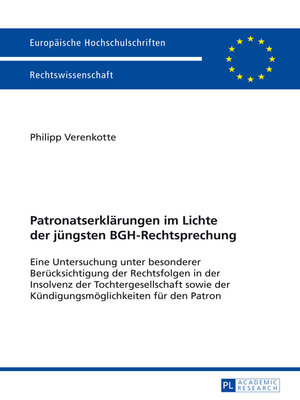 cover image of Patronatserklaerungen im Lichte der juengsten BGH-Rechtsprechung